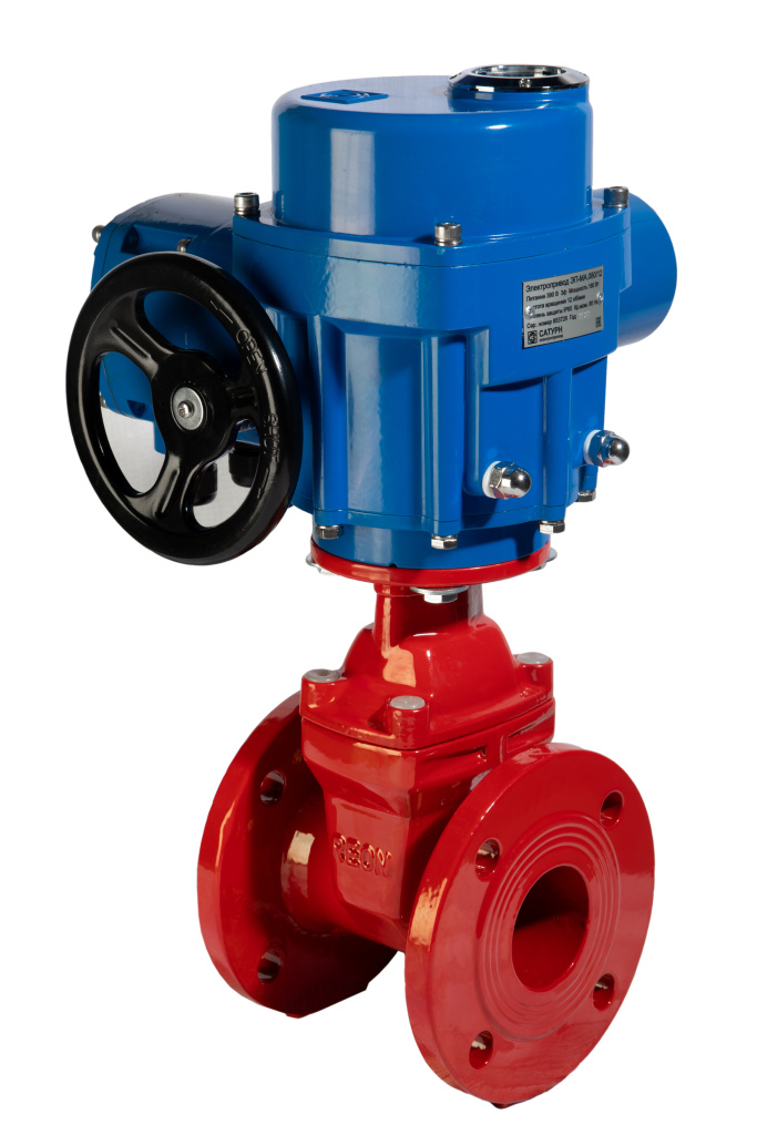 Фото Задвижка чугунная с обрезиненным клином (красная) REON тип RSV61 с электроприводом 220В DN 50 PN16, артикул 050RSV61RED