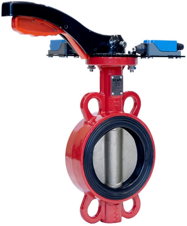 Фото Дисковый поворотный затвор с алюминиевой рукояткой REON тип RSV84RED-KB DN 50 PN16 в комплекте с концевыми выключателями, артикул 050RSV84RED-КВ