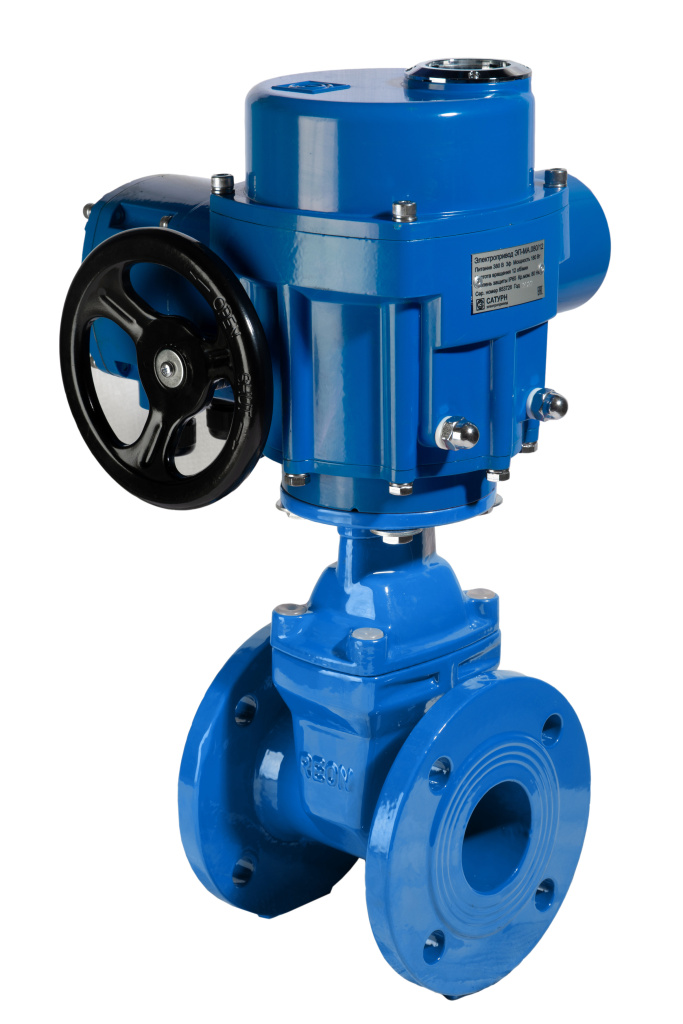 Фото Задвижка чугунная с обрезиненным клином REON тип RSV60 с электроприводом 380В DN 80 PN16, артикул 080RSV60